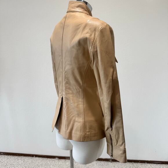 Di Magio Italy Tan Mandarin Collar Moto Leather Jacket S - Picture 12 of 12